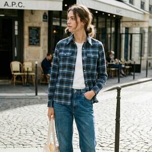 A.P.C. Blue Plaid Button up Flannel Shirt 100% Cotton size XS